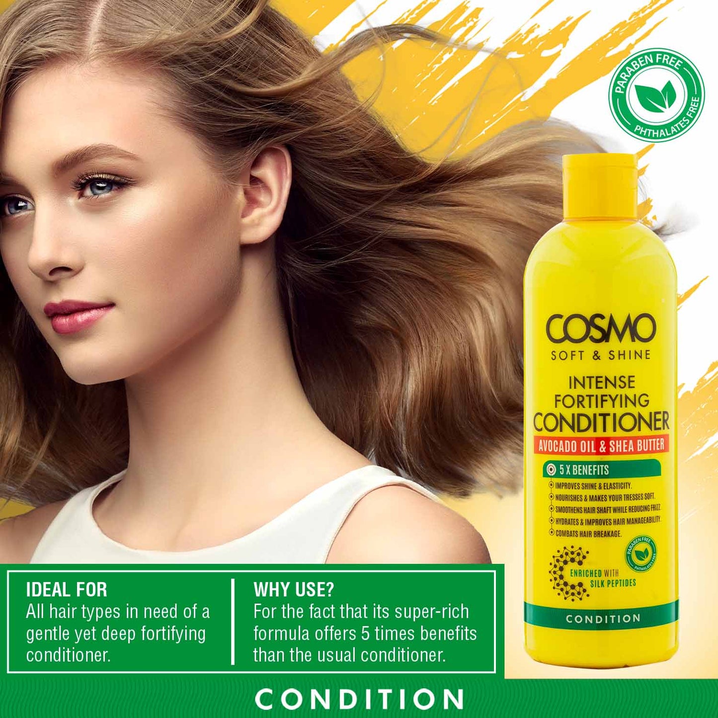 COSMO SOFT & SHINE INTENSE FORTIFYING AVACADO & SHEA BUTTER CONDITIONR -480ML