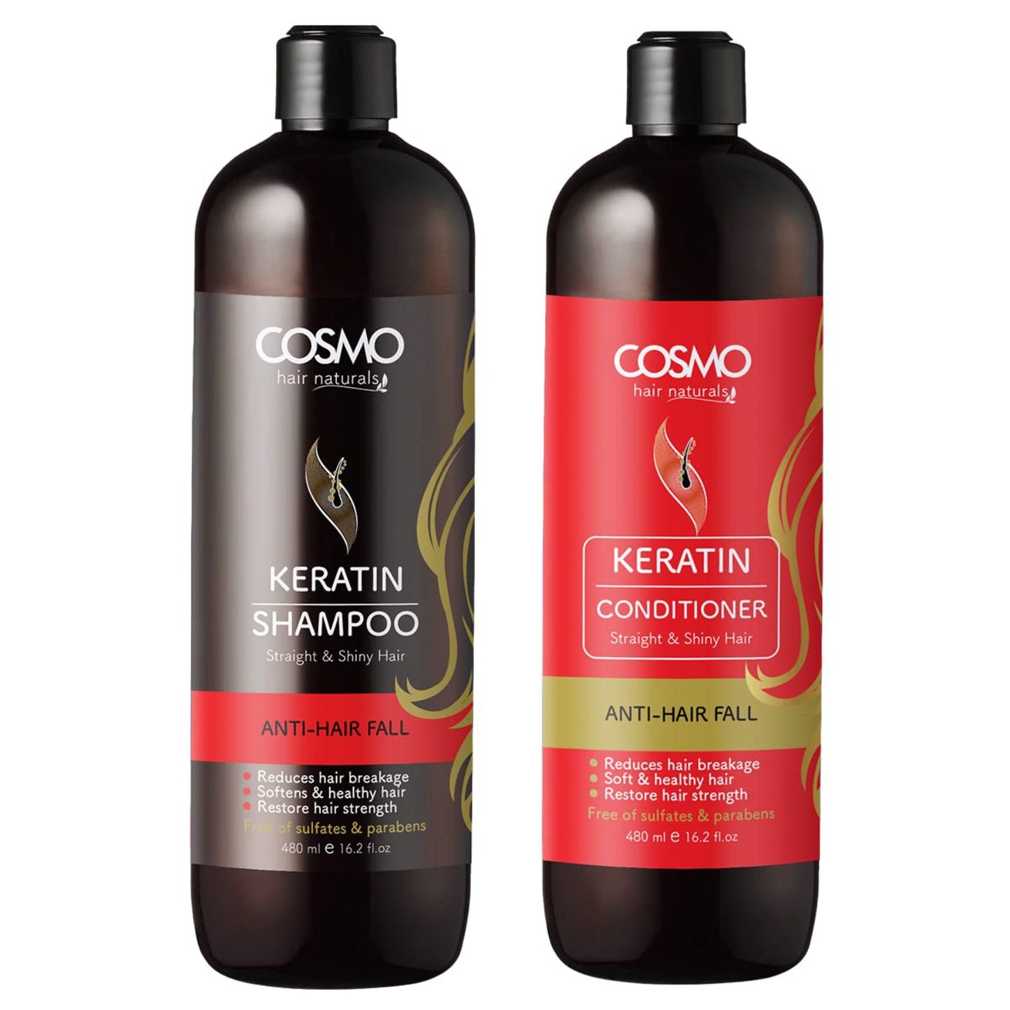 ANTI-HAIR FALL - KERATIN 480ML SHAMPOO & CONDITIONER - 2 PIECES SET