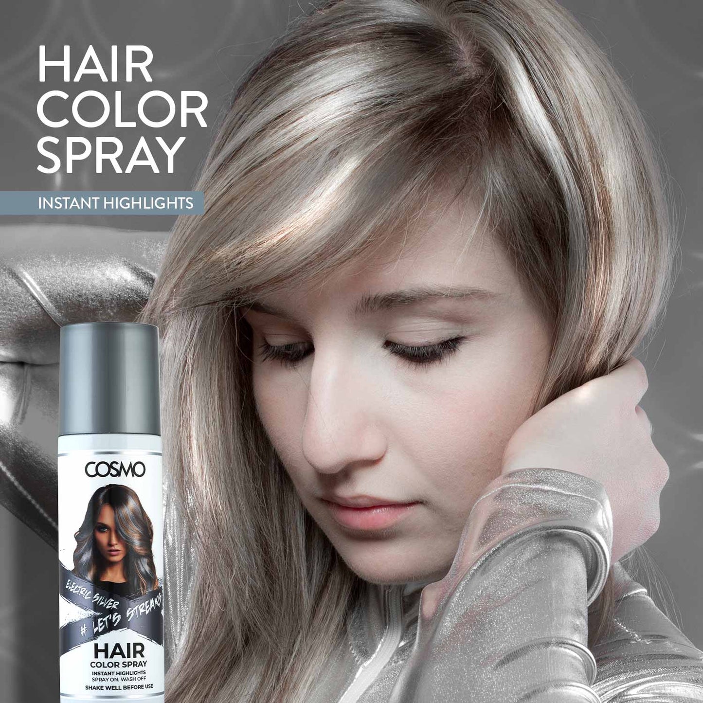 TEMPORARY HAIR COLOUR SPRAY - ELECTRIC SILVER